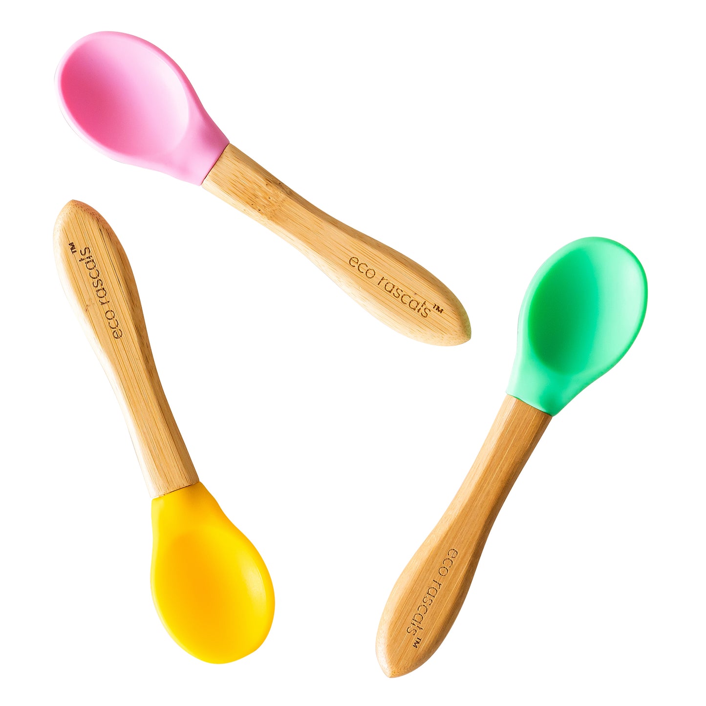 Bamboo and Silicone Spoon Set of 3 Mixed Colours
