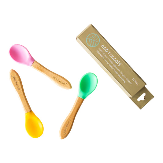 Bamboo and Silicone Spoon Set of 3 Mixed Colours