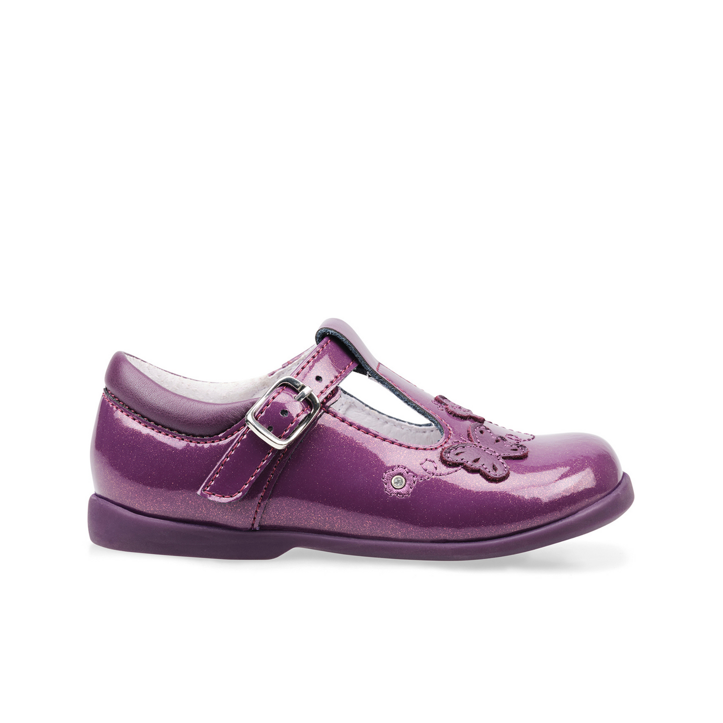 Sunshine Blackcurrant Glitter Patent Girl's T-bar First Walking Shoe