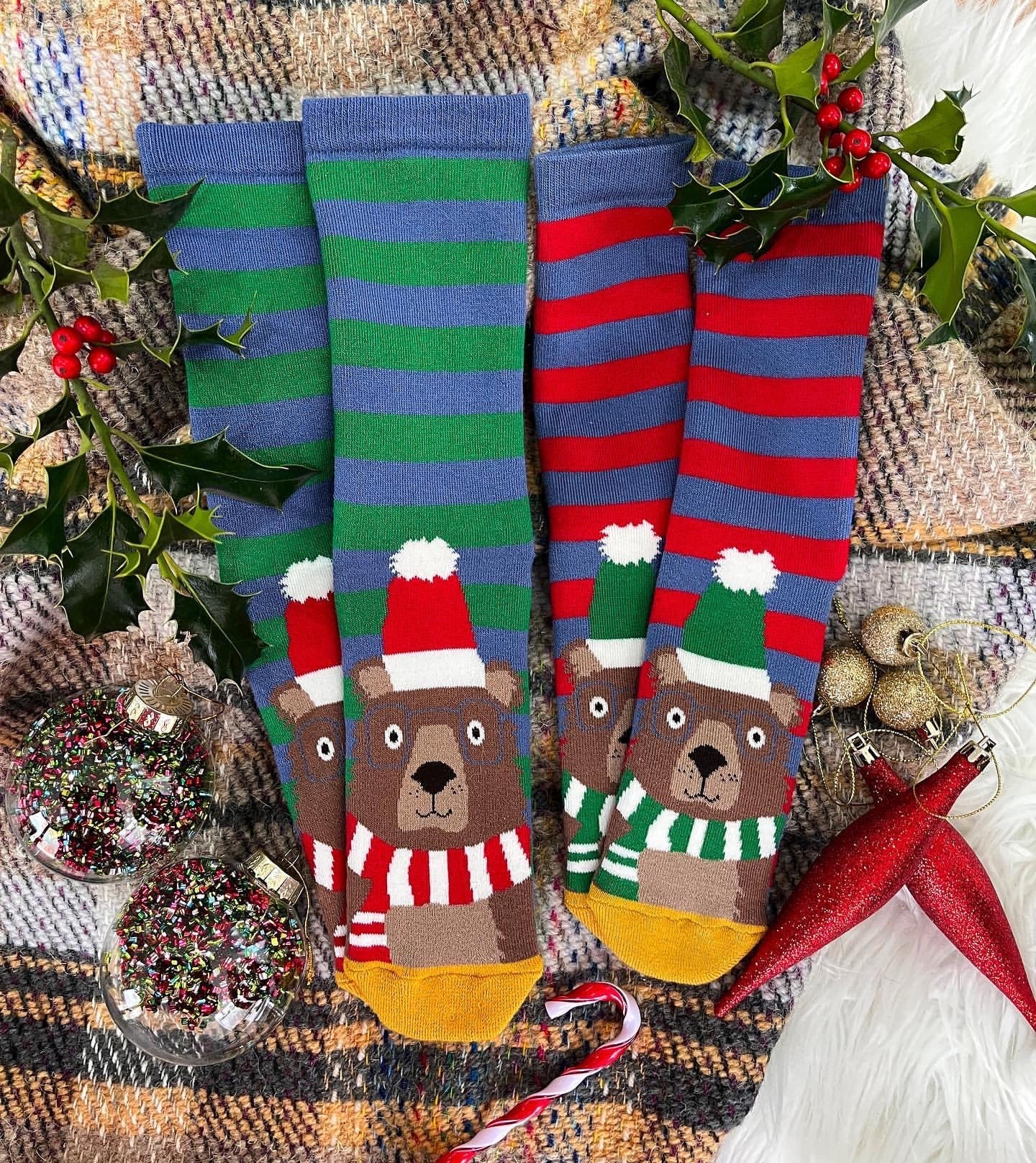 Christmas Bear Cub Cosy Slipper Socks Kids Size