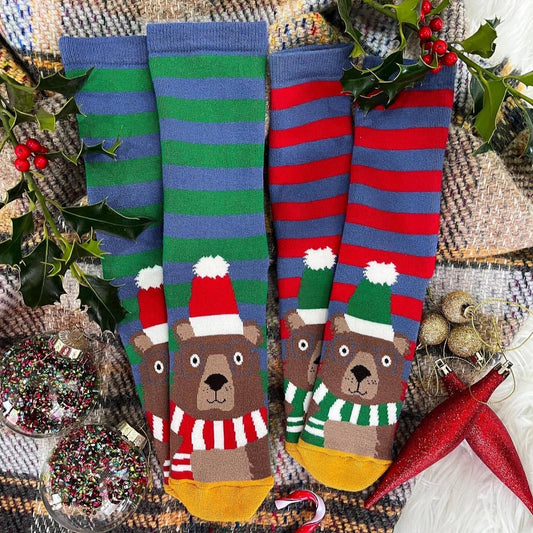 Christmas Bear Cub Cosy Slipper Socks Adult Size