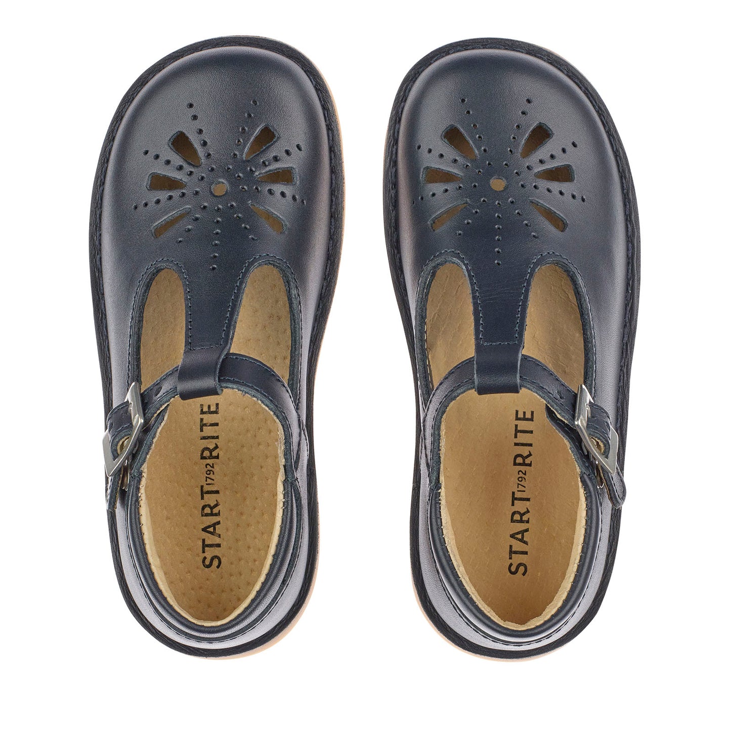Lottie Classic Navy Leather Buckled T-Bar Stitchdown Shoe