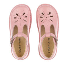 Lottie Classic Pink Leather Buckled T-Bar Girl's Stitchdown Shoe